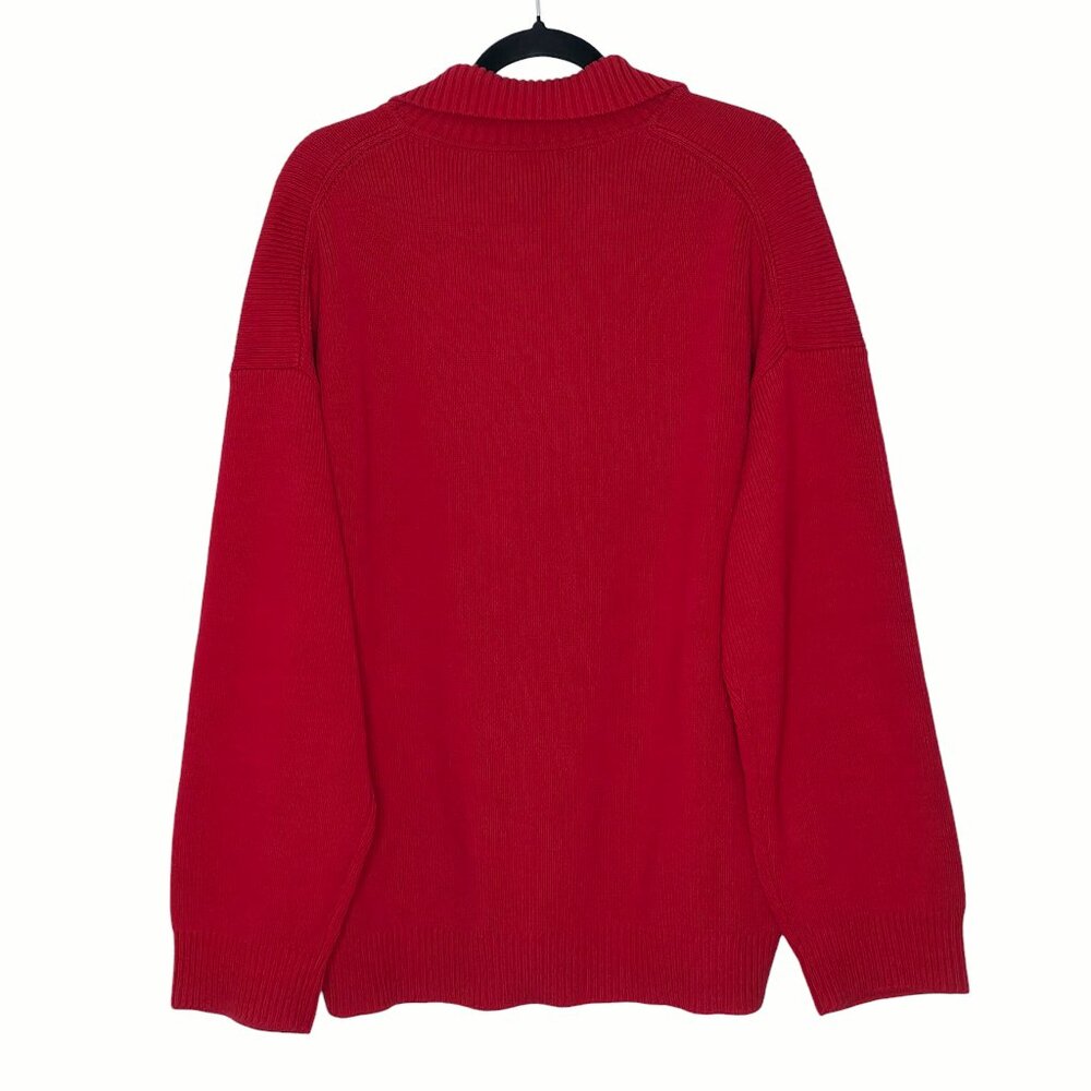 Reformation Brooklyn Sweater Sundried Tomato Red Cotton Polo Henley‎ Size L NWT - Picture 7 of 11